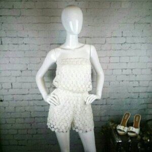 Ack Boho Festival Lace Strapless Cover-up Romper White Sizes Small And Medium